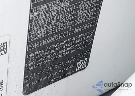 2020 Land Rover Range Rover Velar P250 R-Dynamic S из США, поврежденный, VIN SALYK2EX8LA287965